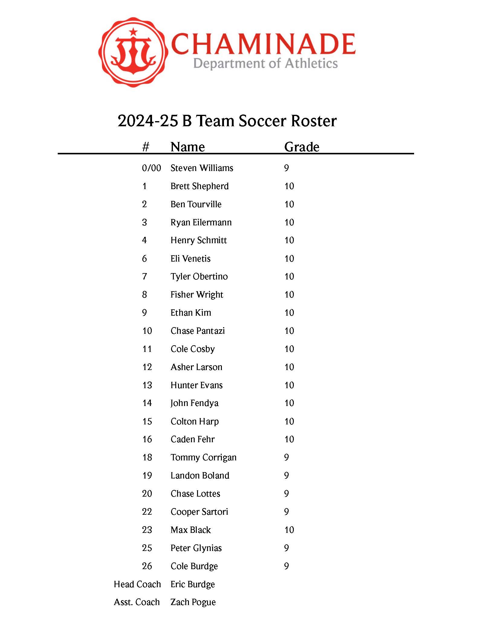 2024 B Team Soccer Roster